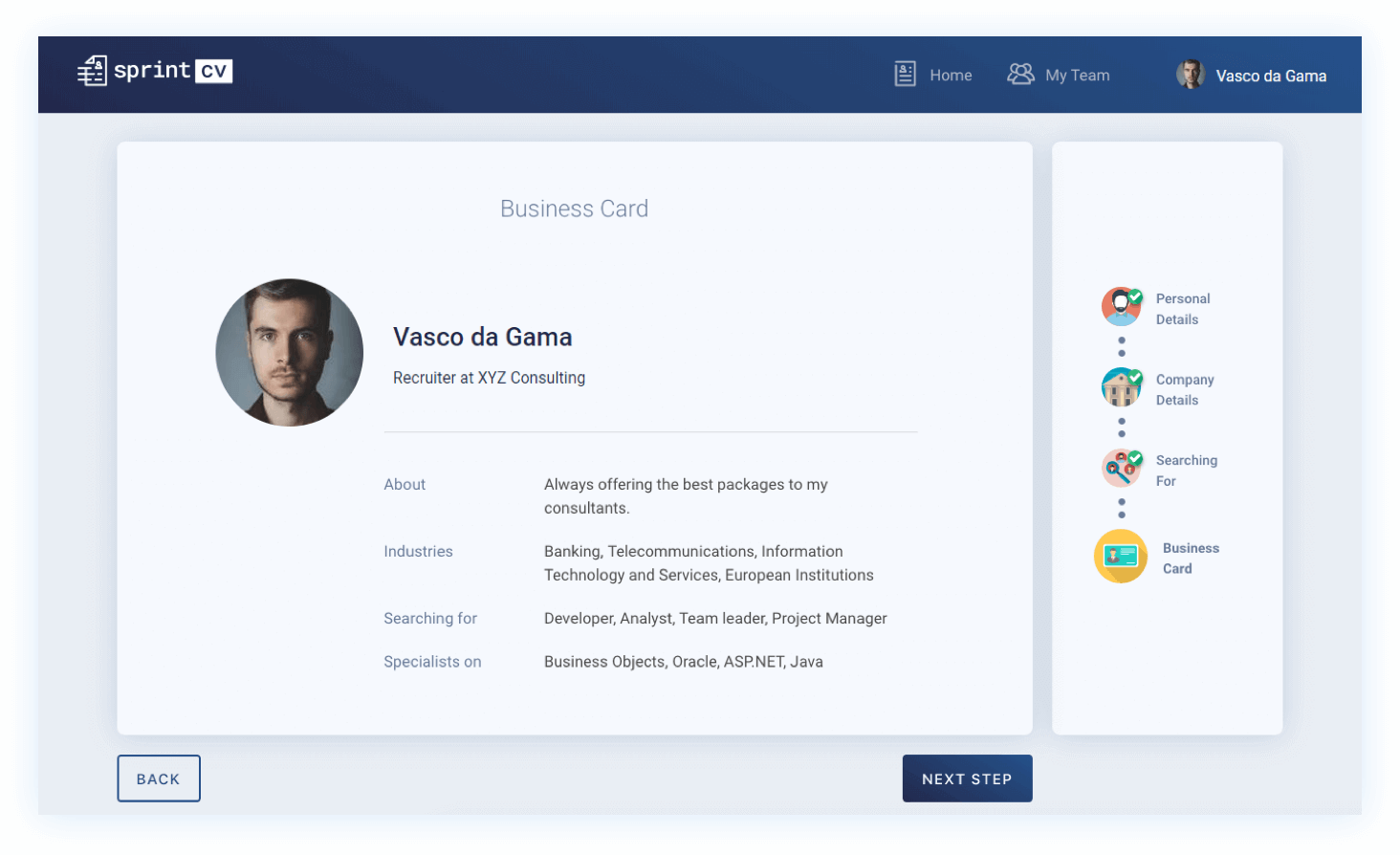 Sprintcv IT Recruiter Business Card
